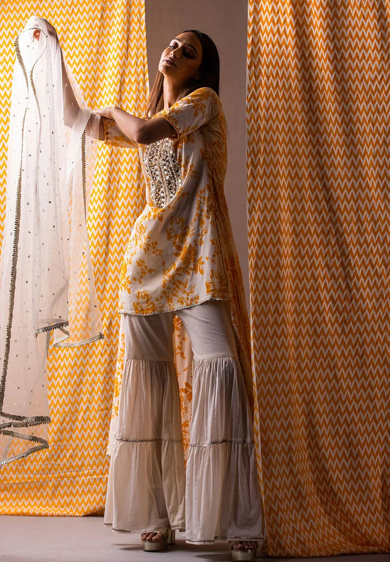 Off White Cotton Sharara Set