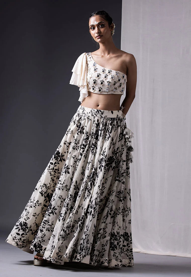 One Shoulder Crop Top Skirt Set – Label Yogita Kadam
