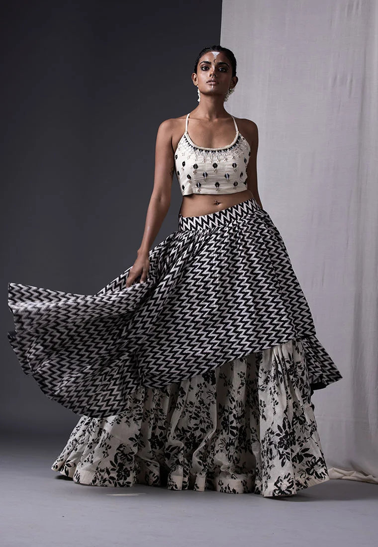 Crop Top Layered Skirt Set Label Yogita Kadam