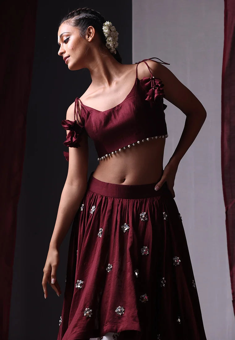 Chanderi Silk Crop Top & Skirt Set