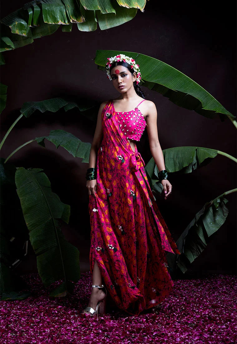 Side Tie Up Drape & Choli