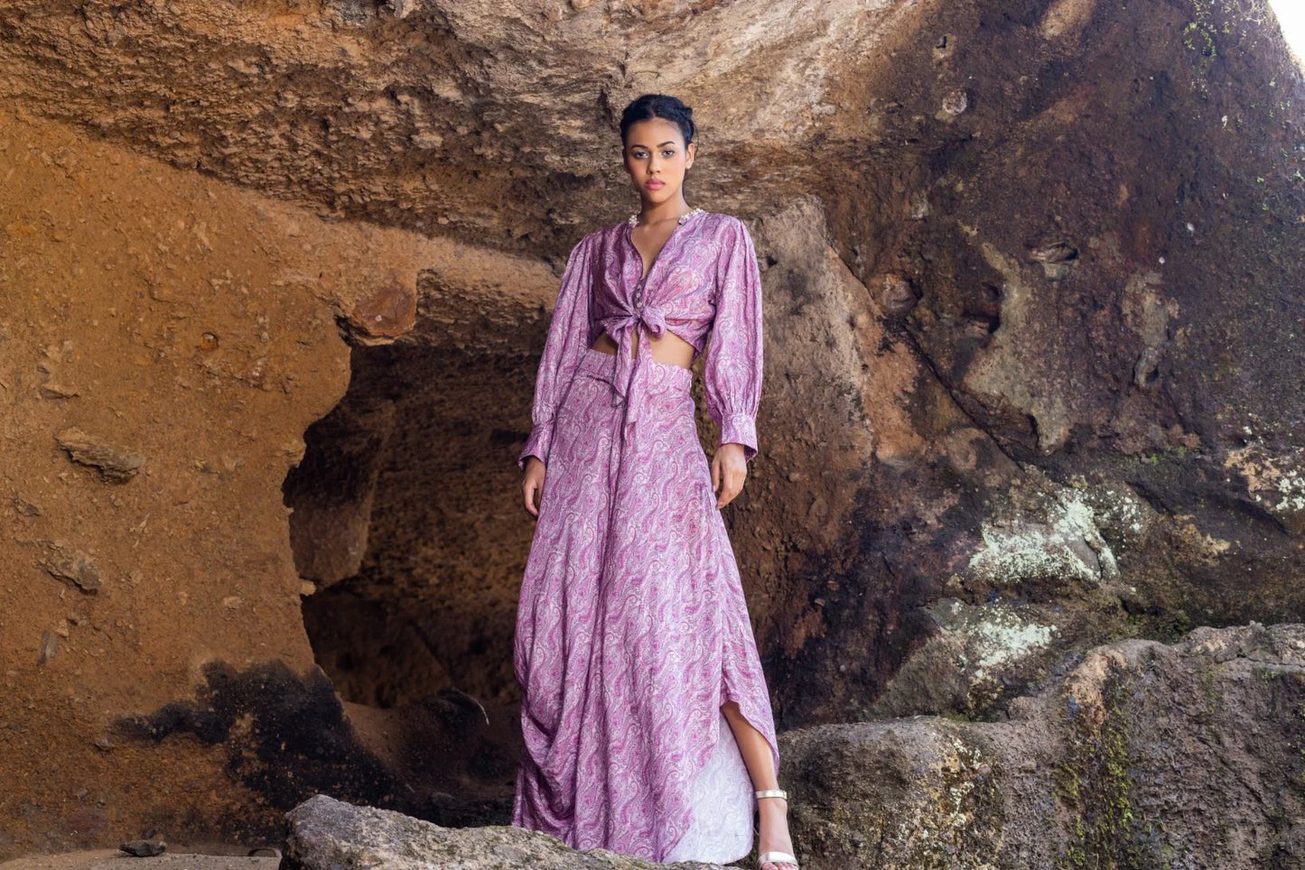 Knot Shirt and Draped Skirt