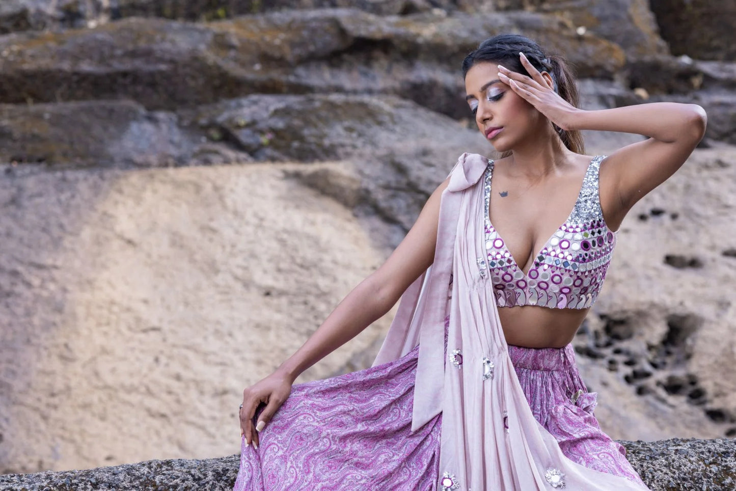 Heavy choli with drape and Skirt