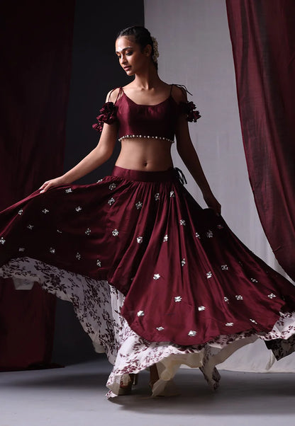 Chanderi Silk Crop Top & Skirt Set