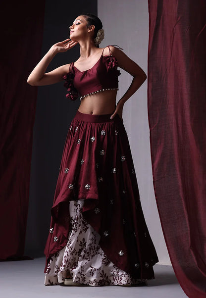 Chanderi Silk Crop Top & Skirt Set