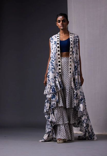 Printed Jacket & Sharara Pant Set